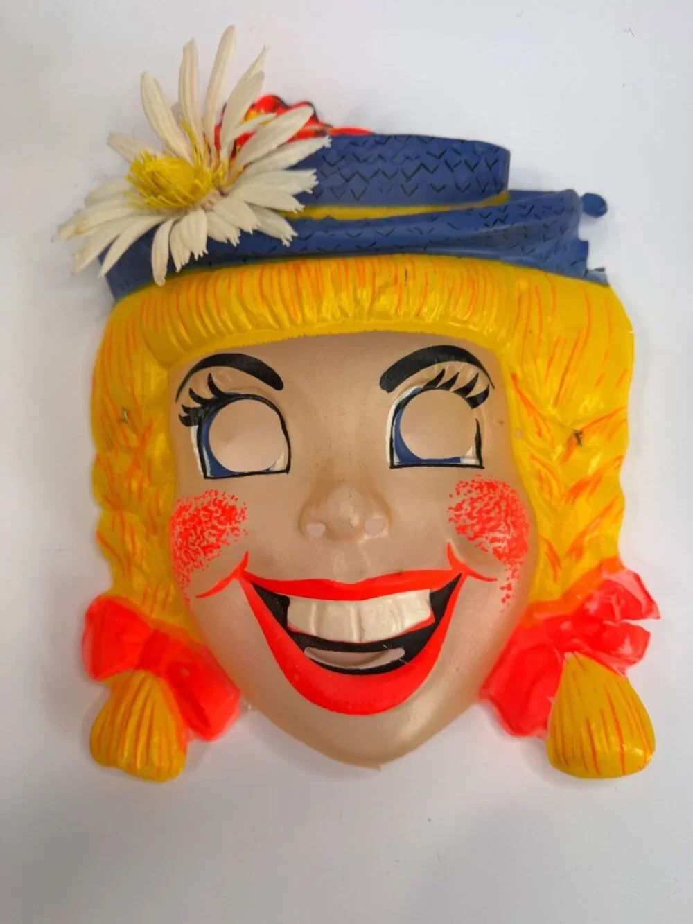 Vintage 1960s Ben Cooper Raggedy Ann Halloween Mask Vacuform Bonnet Daisy